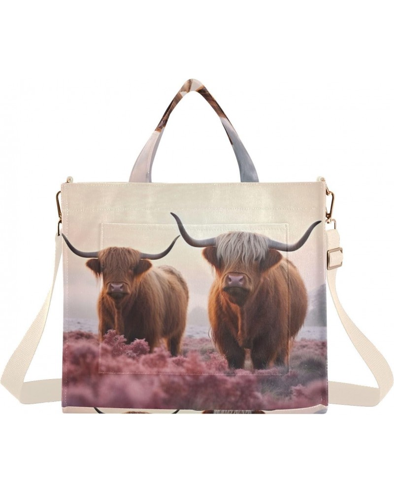 Highland Cows Corduroy Tote Bag for Women Hobo Crossbody Bag Purse Stylish Shoulder Handbag Messenger Bags, S $10.57 Totes