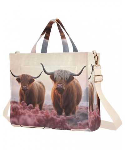 Highland Cows Corduroy Tote Bag for Women Hobo Crossbody Bag Purse Stylish Shoulder Handbag Messenger Bags, S $10.57 Totes