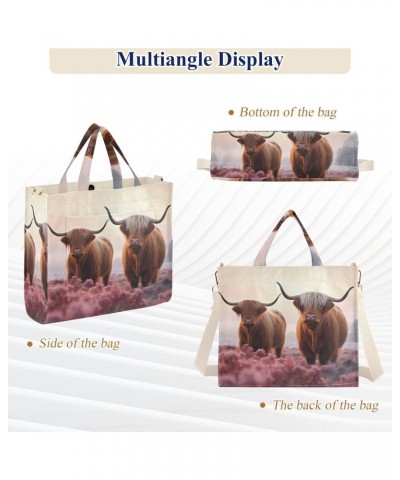 Highland Cows Corduroy Tote Bag for Women Hobo Crossbody Bag Purse Stylish Shoulder Handbag Messenger Bags, S $10.57 Totes