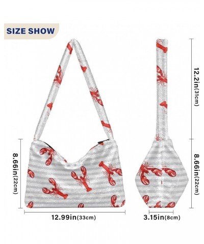 Tropical Marine Lobster Fluffy Tote Bag Cross Body Bags Handbag Purse Shoulder Bag for Women Work Gifts with Zipper $9.45 Totes