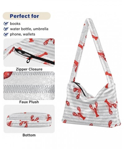 Tropical Marine Lobster Fluffy Tote Bag Cross Body Bags Handbag Purse Shoulder Bag for Women Work Gifts with Zipper $9.45 Totes