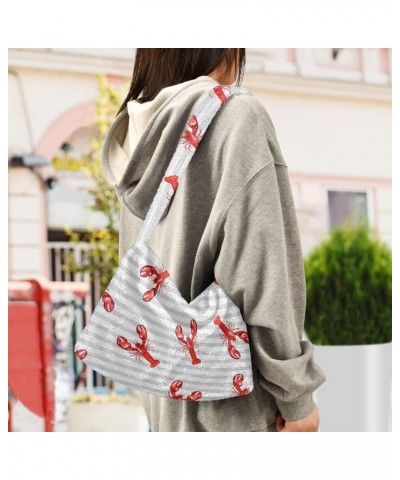 Tropical Marine Lobster Fluffy Tote Bag Cross Body Bags Handbag Purse Shoulder Bag for Women Work Gifts with Zipper $9.45 Totes