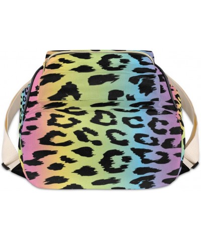 Leopard Print Rainbow Mini Backpack Purse for Women Teen Girls, Colorful Leopard Print Leather Small Backpack Lightweight Cas...