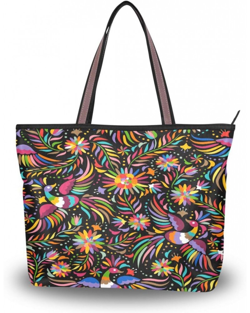 Womens Tote Bag, Mexican Colorful Ornate Ethnic Ladies Zip Shoulder Handbags $11.76 Shoulder Bags