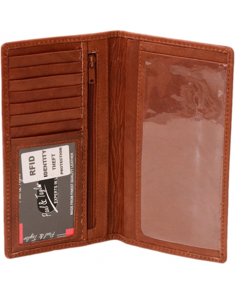 Paul&Taylor Leather Checkbook Wallet Men Or Women RFID Protection British Brown $10.43 Wallets