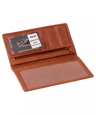 Paul&Taylor Leather Checkbook Wallet Men Or Women RFID Protection British Brown $10.43 Wallets