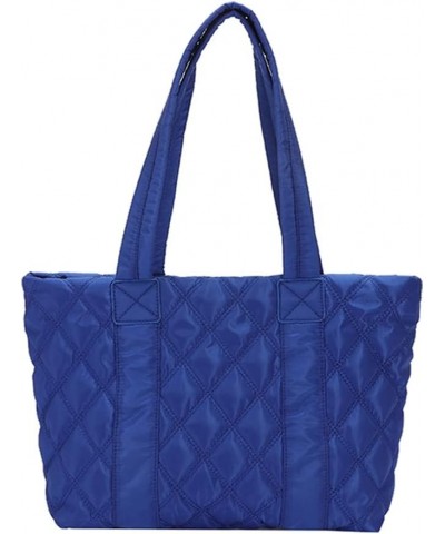 Large Quilted Tote Bags for Women Cotton-padded Handbag Lattice Lightweight Quilted Padding Shoulder Bag Blue $24.74 Totes