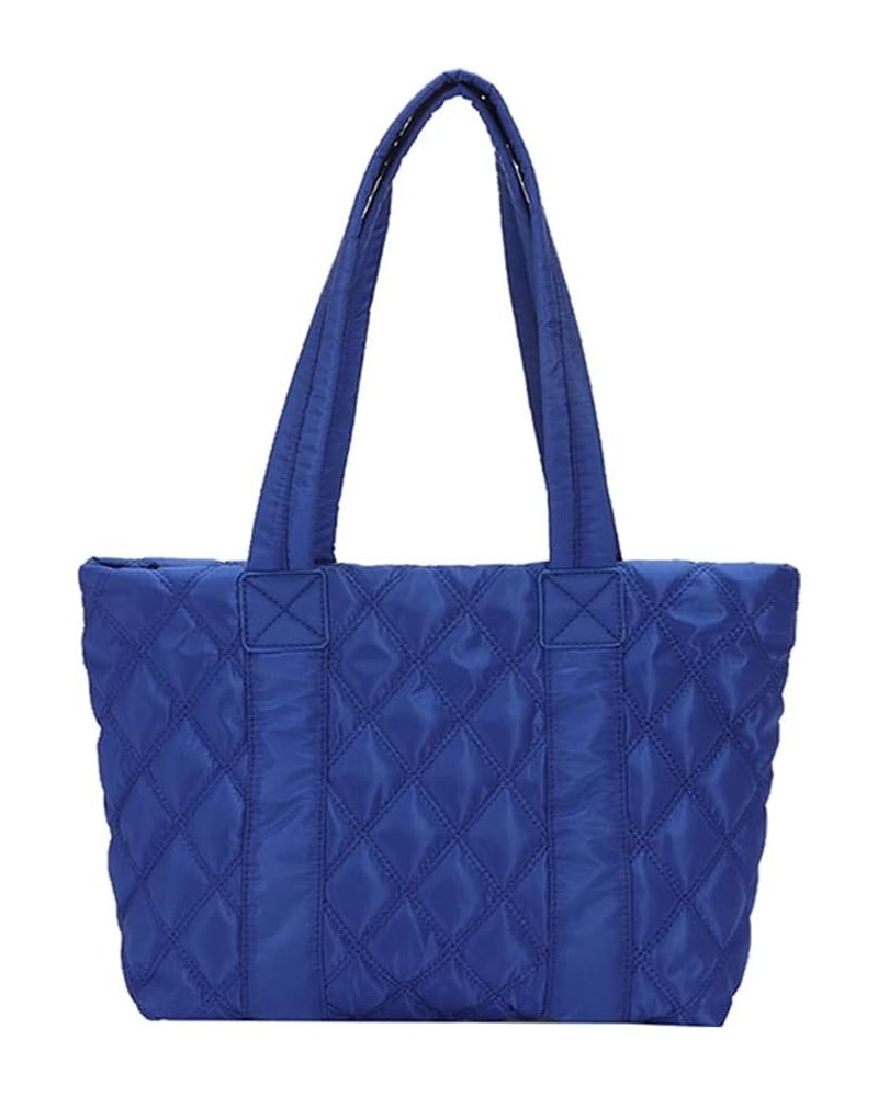 Large Quilted Tote Bags for Women Cotton-padded Handbag Lattice Lightweight Quilted Padding Shoulder Bag Blue $24.74 Totes