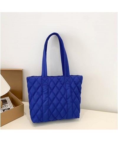 Large Quilted Tote Bags for Women Cotton-padded Handbag Lattice Lightweight Quilted Padding Shoulder Bag Blue $24.74 Totes