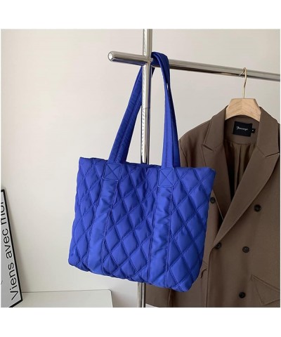 Large Quilted Tote Bags for Women Cotton-padded Handbag Lattice Lightweight Quilted Padding Shoulder Bag Blue $24.74 Totes