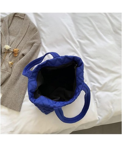 Large Quilted Tote Bags for Women Cotton-padded Handbag Lattice Lightweight Quilted Padding Shoulder Bag Blue $24.74 Totes