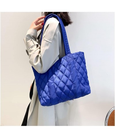 Large Quilted Tote Bags for Women Cotton-padded Handbag Lattice Lightweight Quilted Padding Shoulder Bag Blue $24.74 Totes