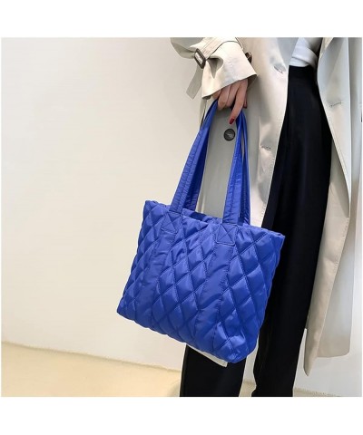 Large Quilted Tote Bags for Women Cotton-padded Handbag Lattice Lightweight Quilted Padding Shoulder Bag Blue $24.74 Totes