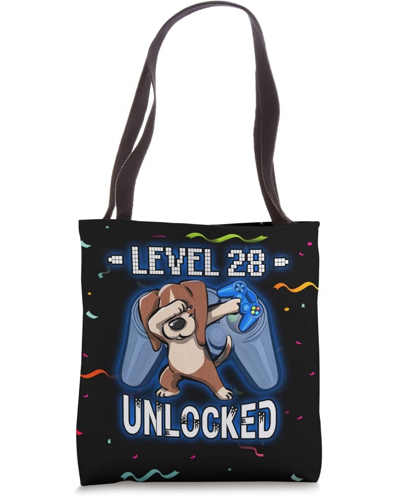 Level 28 Unlocked - Funny Dabbing Beagle Gamer 28th Birthday Tote Bag $11.25 Totes