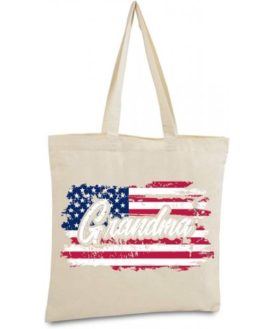 American Flag Grandma Tote Bag Retro USA Flag Grandma Shopper Bag Natural $10.04 Totes