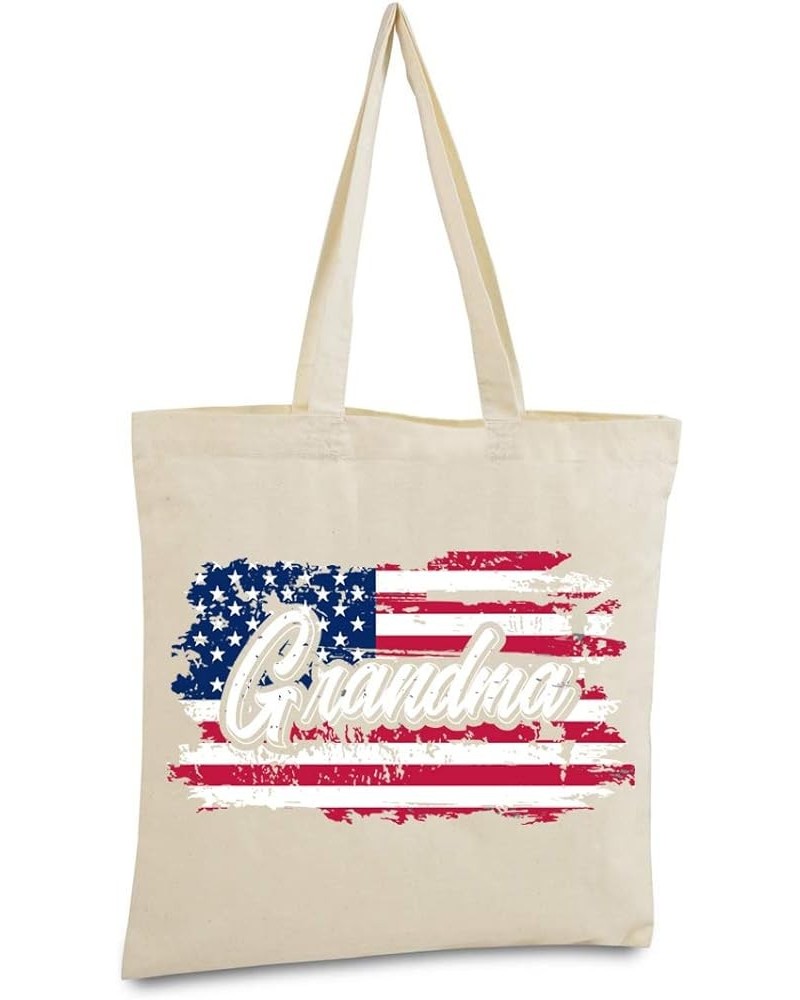 American Flag Grandma Tote Bag Retro USA Flag Grandma Shopper Bag Natural $10.04 Totes