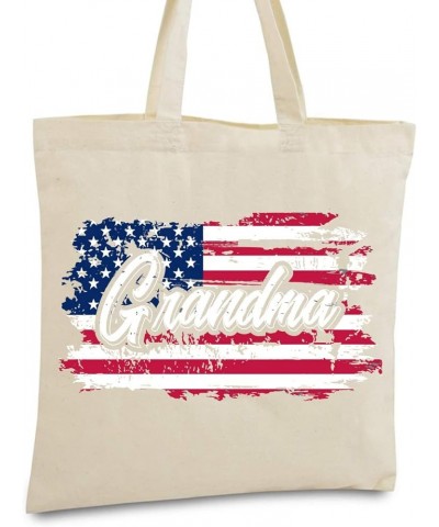 American Flag Grandma Tote Bag Retro USA Flag Grandma Shopper Bag Natural $10.04 Totes