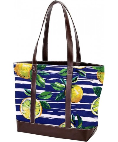 Tote Bags, Large Tote Bags for Women, Women's Tote Handbags, Striped Summer Fruit Lemon Modern, Tote Bag for Work Design 3999...