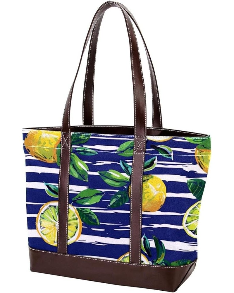 Tote Bags, Large Tote Bags for Women, Women's Tote Handbags, Striped Summer Fruit Lemon Modern, Tote Bag for Work Design 3999...