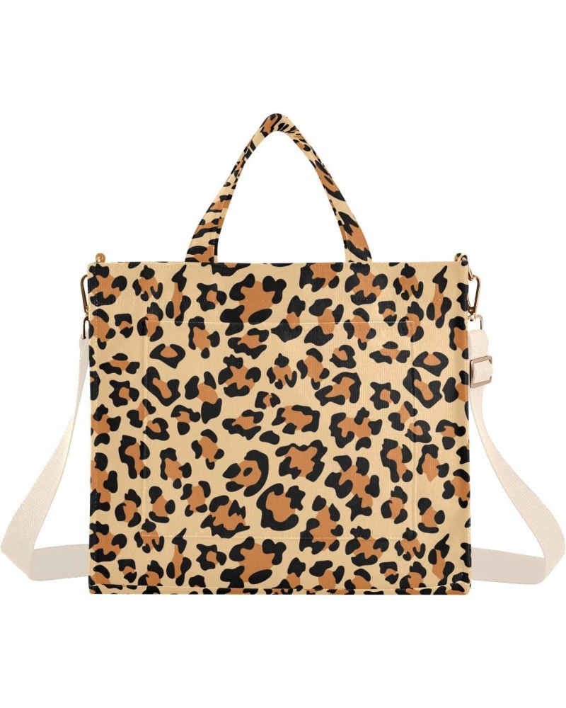 Women Leopard Print Corduroy Tote Bag Casual Handbags Fashion Shoulder Hobo bag $13.22 Totes