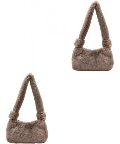 2pcs Plush Handbag Shoulder Tote Bag Faux Fur Shoulder Bag Fluffy Tote Bag Brown Handbag Furry Tote Bag Brownx2pcs $10.62 Totes