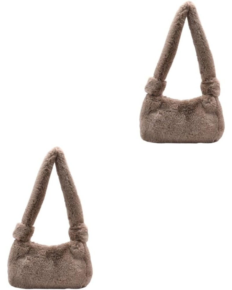 2pcs Plush Handbag Shoulder Tote Bag Faux Fur Shoulder Bag Fluffy Tote Bag Brown Handbag Furry Tote Bag Brownx2pcs $10.62 Totes