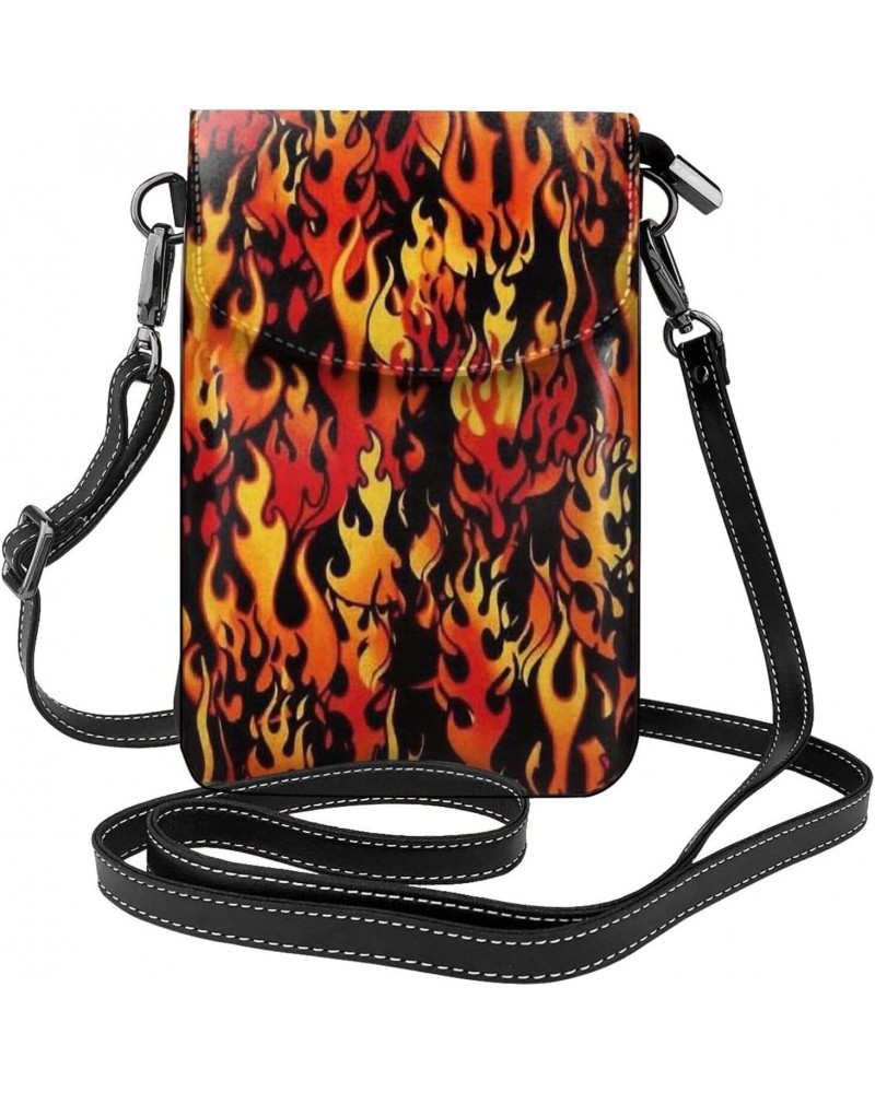 Burning Red Flame Women'S Leather Flip Phone Bag, Small Crossbody Bag Card Holder Wallet Phone Case $20.61 Crossbody Bags