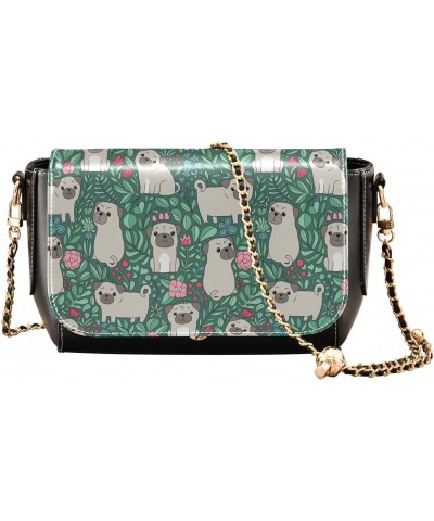 Chain Bag Ethnic Animal Plant Dog Flower Green Small Crossbody Bag PU Leather Shoulder Bag $23.19 Shoulder Bags