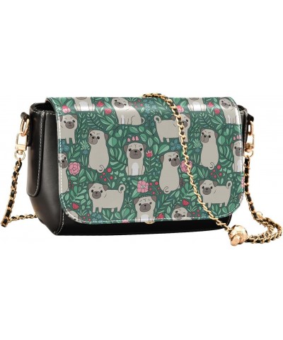 Chain Bag Ethnic Animal Plant Dog Flower Green Small Crossbody Bag PU Leather Shoulder Bag $23.19 Shoulder Bags