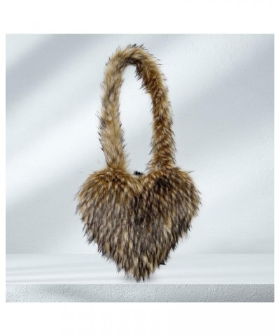 Fluffy Tote Bag for Women Luxury Faux Fur Shoulder Bag Y2K Crossbody Fuzzy Purse Girls Heart Shaped Furry Purse A06-khaki $16...