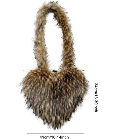 Fluffy Tote Bag for Women Luxury Faux Fur Shoulder Bag Y2K Crossbody Fuzzy Purse Girls Heart Shaped Furry Purse A06-khaki $16...