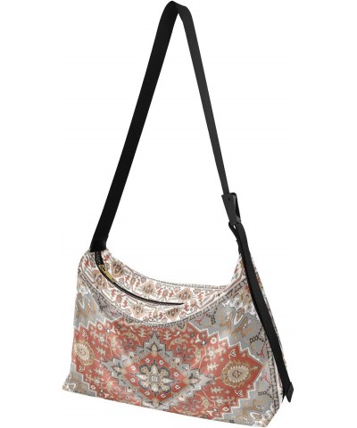 Women Boho Bag Persian Carpet Ethnic Beige Red Shoulder Bag PU Leather Pouch Crossbody Bag Large Tote Handbag For Quick Getaw...