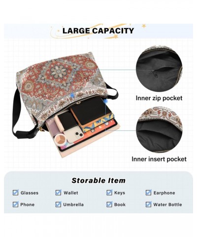 Women Boho Bag Persian Carpet Ethnic Beige Red Shoulder Bag PU Leather Pouch Crossbody Bag Large Tote Handbag For Quick Getaw...