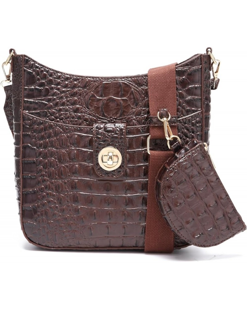 Ladies Tote Leather Bags for Women Crocodile Pattern Hand Bag Large Capacity Shoulder Purse Walnut Brown $43.68 Totes