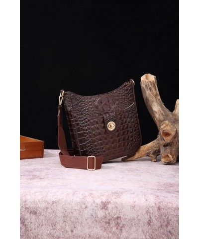 Ladies Tote Leather Bags for Women Crocodile Pattern Hand Bag Large Capacity Shoulder Purse Walnut Brown $43.68 Totes