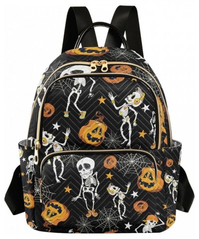 Halloween Women Backpack Pumpkin Dancing Skull Spider Web Anti-Theft Travel Backpack with Luggage Belt Durable Lightweight Ha...