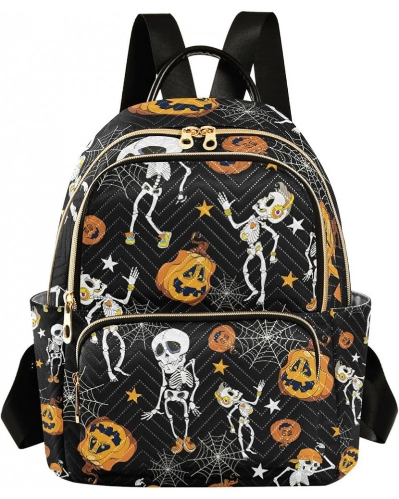 Halloween Women Backpack Pumpkin Dancing Skull Spider Web Anti-Theft Travel Backpack with Luggage Belt Durable Lightweight Ha...