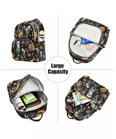 Halloween Women Backpack Pumpkin Dancing Skull Spider Web Anti-Theft Travel Backpack with Luggage Belt Durable Lightweight Ha...