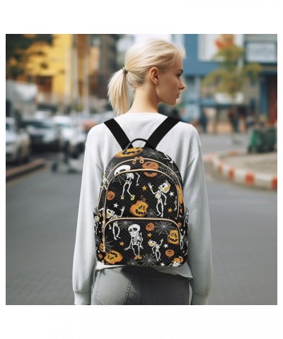 Halloween Women Backpack Pumpkin Dancing Skull Spider Web Anti-Theft Travel Backpack with Luggage Belt Durable Lightweight Ha...