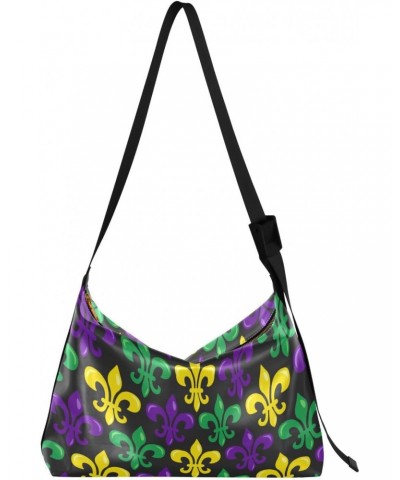 Mardi Gras Women Boho Bag Bright Fleur De Lis Shoulder Bag PU Leather Pouch Crossbody Bag Large Tote Handbag For Quick Getawa...