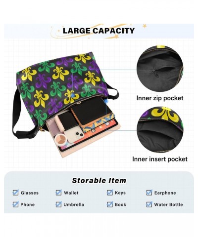 Mardi Gras Women Boho Bag Bright Fleur De Lis Shoulder Bag PU Leather Pouch Crossbody Bag Large Tote Handbag For Quick Getawa...