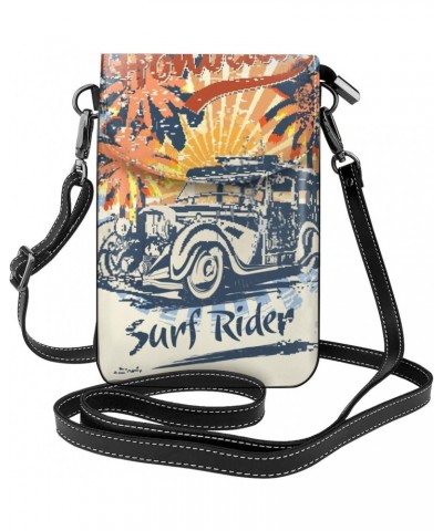 Sun Beach and Retro Woody Car Poster Small Flip Crossbody Bag Cell Phone Pouch for Women Wallet Bag Coin Purse $14.95 Crossbo...