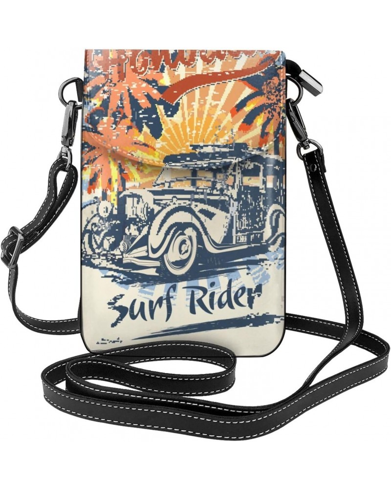 Sun Beach and Retro Woody Car Poster Small Flip Crossbody Bag Cell Phone Pouch for Women Wallet Bag Coin Purse $14.95 Crossbo...