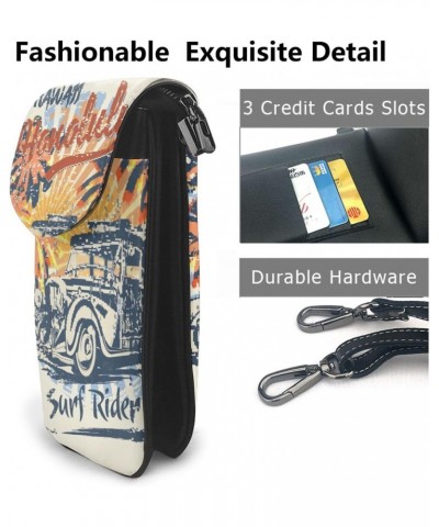 Sun Beach and Retro Woody Car Poster Small Flip Crossbody Bag Cell Phone Pouch for Women Wallet Bag Coin Purse $14.95 Crossbo...