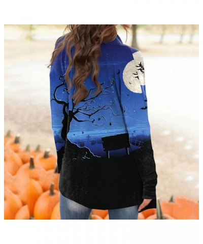 Long Sleeve Cardigan for Women Halloween Print 2024 Trendy Open Front Cardigans with Pockets Casual Loose Outwears 2-blue $7....