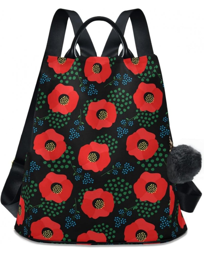 Red Poppies Backpack Purse for Women Anti Theft Fashion Back Pack Shoulder Bag $21.59 Backpacks