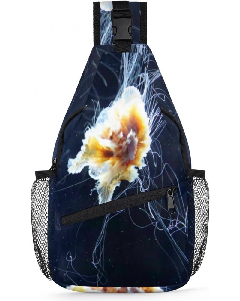 Jelly Fish Aquarium Sling Bag Adjustable Sling Backpack Crossbody Shoulder Backpack Anti-theft Rope Chest Shoulder Daypack fo...