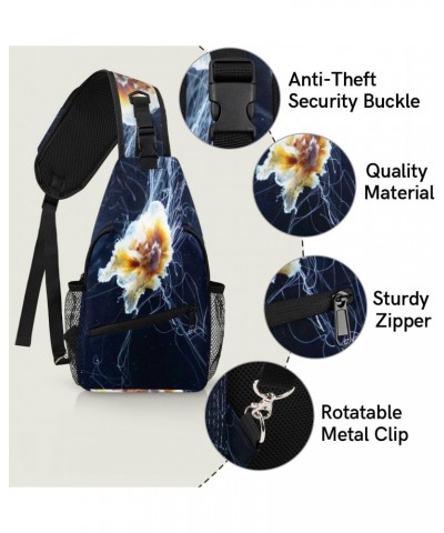 Jelly Fish Aquarium Sling Bag Adjustable Sling Backpack Crossbody Shoulder Backpack Anti-theft Rope Chest Shoulder Daypack fo...