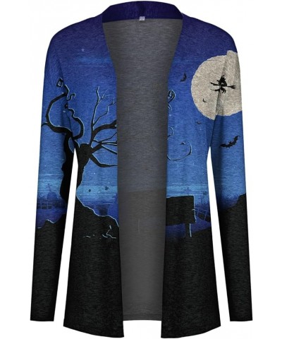 Long Sleeve Cardigan for Women Halloween Print 2024 Trendy Open Front Cardigans with Pockets Casual Loose Outwears 2-blue $7....