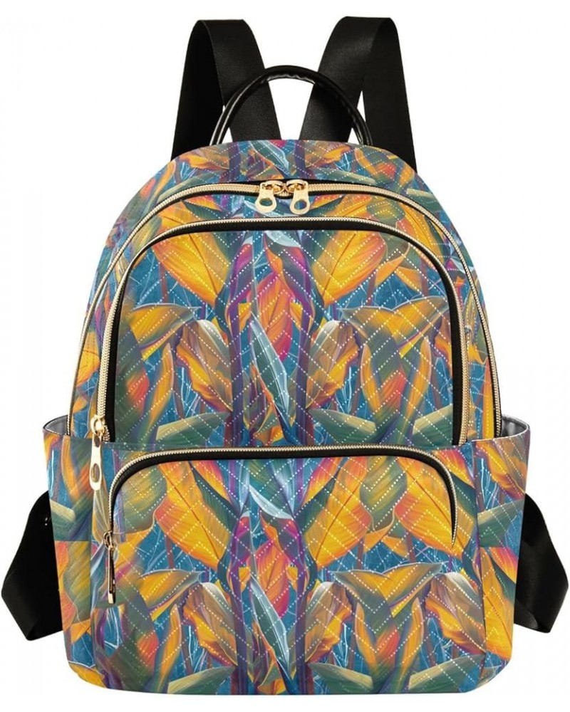 Drawn Exotic Tropical Leaves Women Backpack Purse Shoulder Bag Color Small $16.17 Backpacks